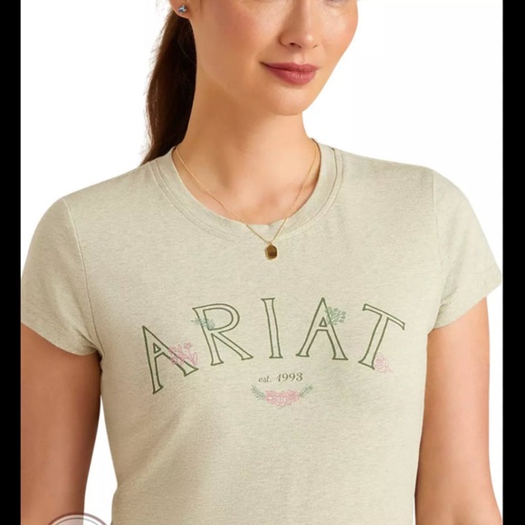 Ariat Tops - Ariat ladies tee. Sage green with little pink flowers around logo. Sz XL